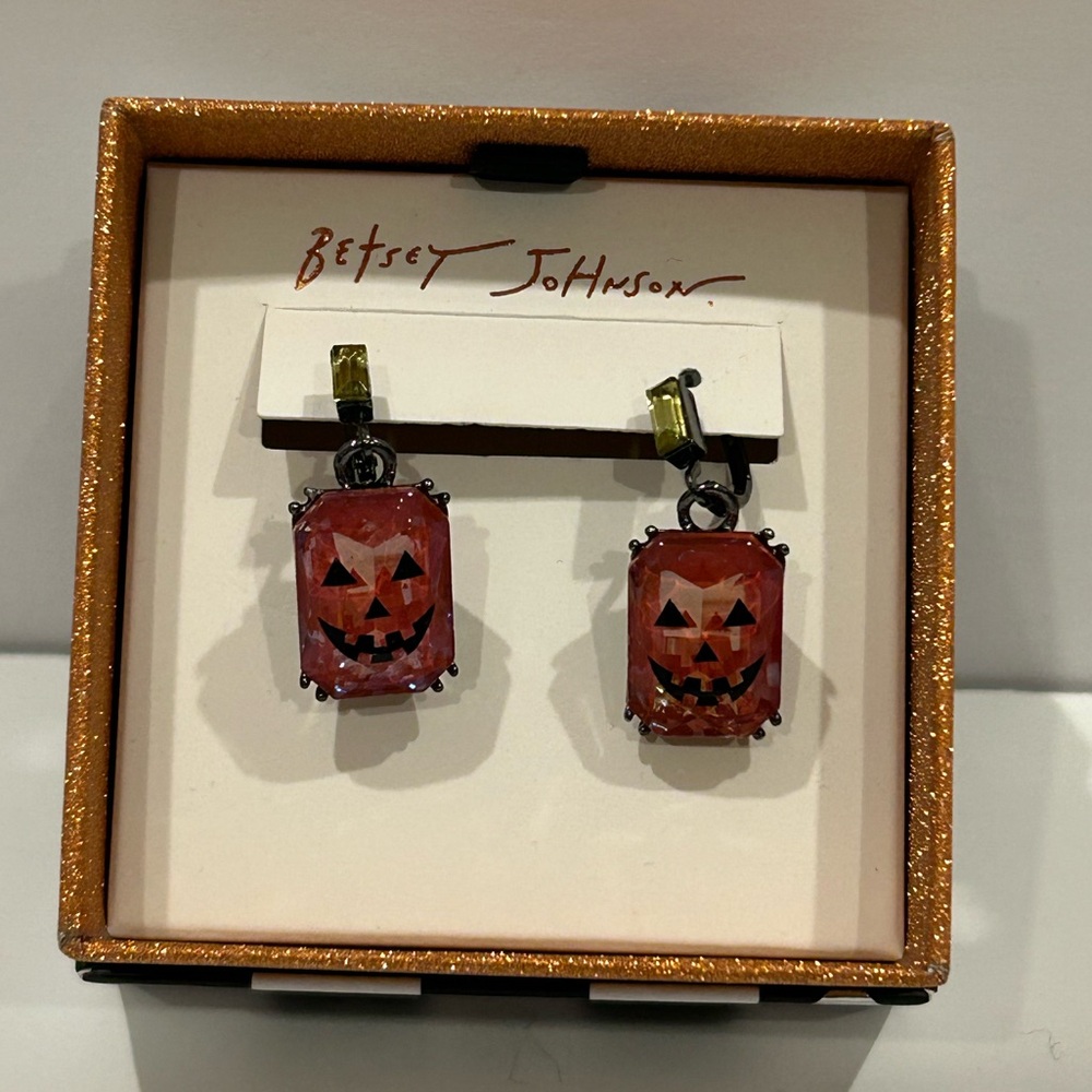Betsey Johnson Halloween Jack O’ Lantern Gem Dangle Sparkle Earrings - New!